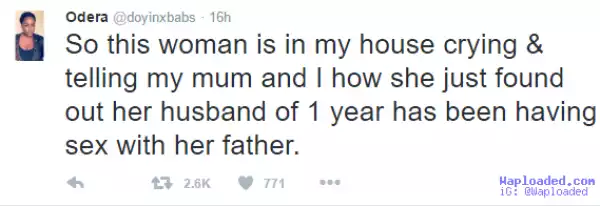 Nigerian woman discovers her husband has been having s*x with her father